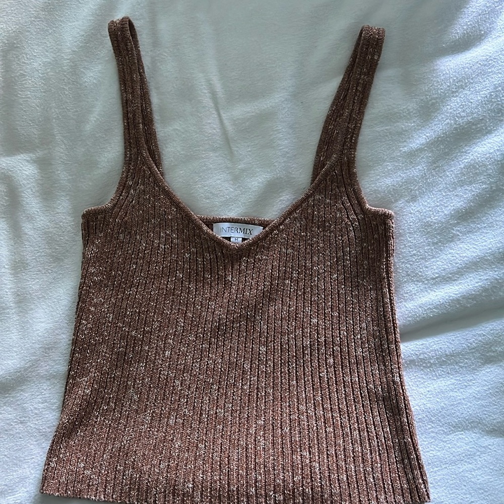 INTERMIX Ribbed sweater, tank top, with little gold sparkle woven in.